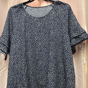 SHEIN Blue and White Printed Blouse